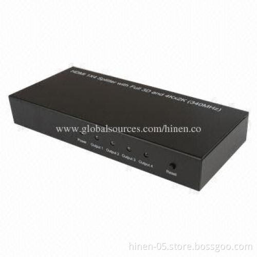 HDMI 1X4 Splitter with Full 3D and 4Kx2K (340MHz), Supports 1,080P Highest Video Resolution